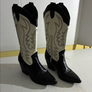 Indigo Two-Tone Black and Cream Heeled Boots